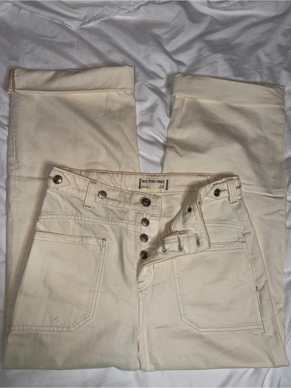 We The Free Cream Button-Fly Denim Jeans
